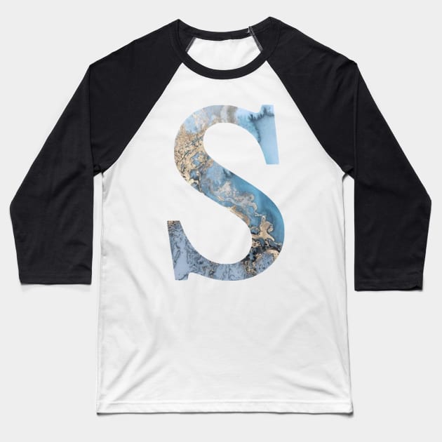 The Letter S Blue and Gold Metallic Baseball T-Shirt by Claireandrewss